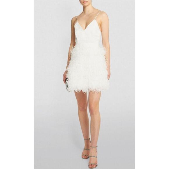 $1800 Alice + Olivia Milany Feather Mini White dress Sz 4 Small Bridal Wedding - Picture 2 of 16